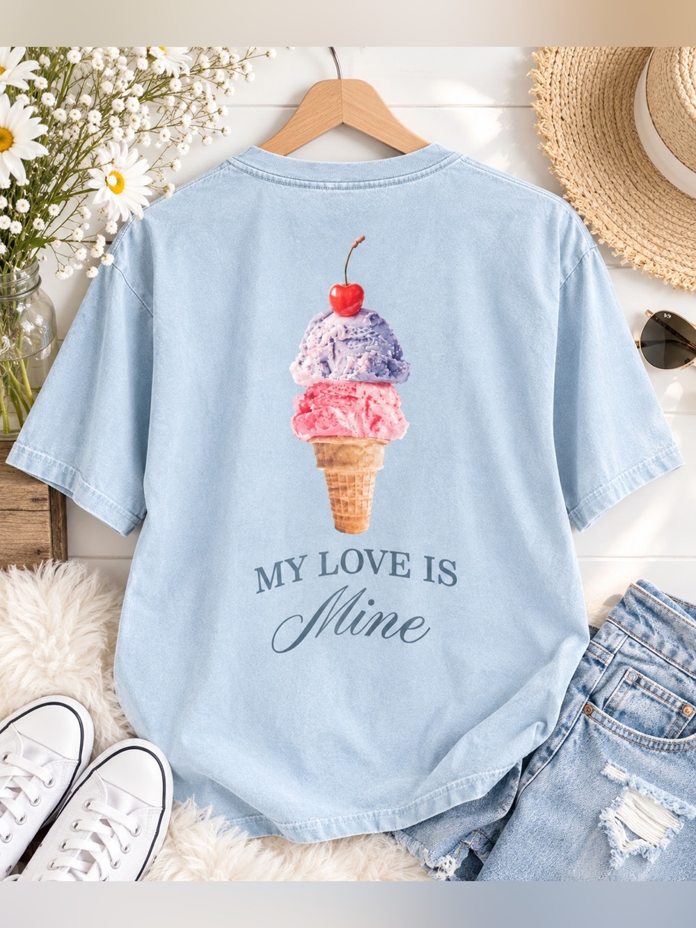 ✨ NEW ✨ PINK Victoria's Secret Light Blue Ice Cream Graphic Tee Size Medium ✨